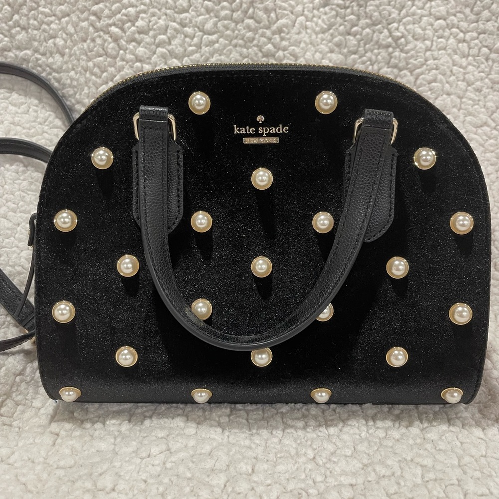 Kate Spade Mini Reiley Pearl Black Velvet Handbag